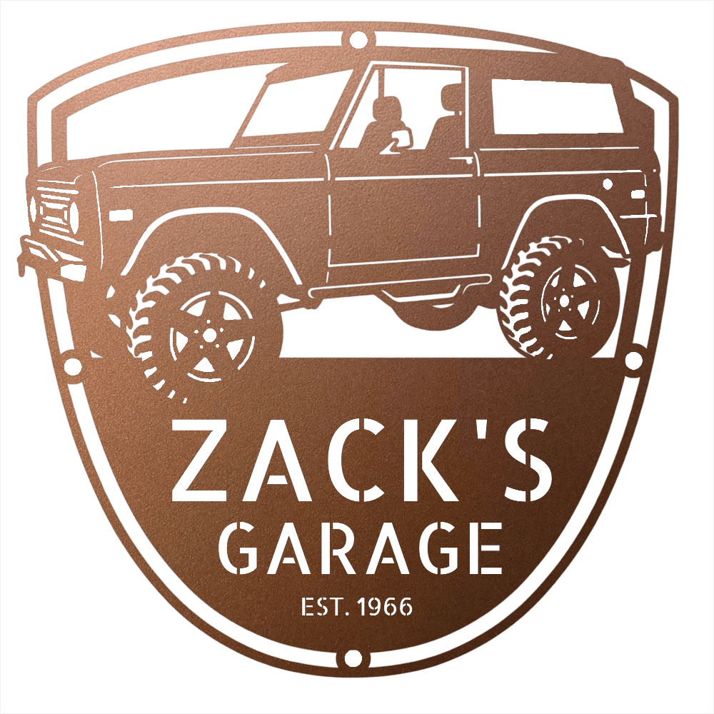 Steel Sign Copper / 12 1966 Ford Bronco Garage Sign | Personalized Early Bronco Metal Sign