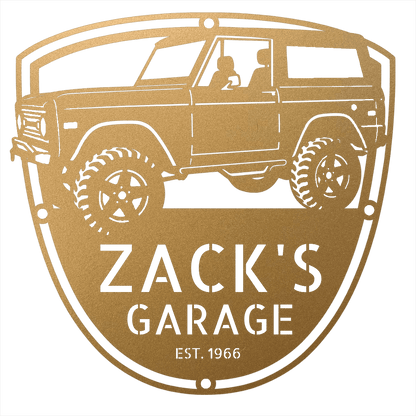 Steel Sign Gold / 12 1966 Ford Bronco Garage Sign | Personalized Early Bronco Metal Sign
