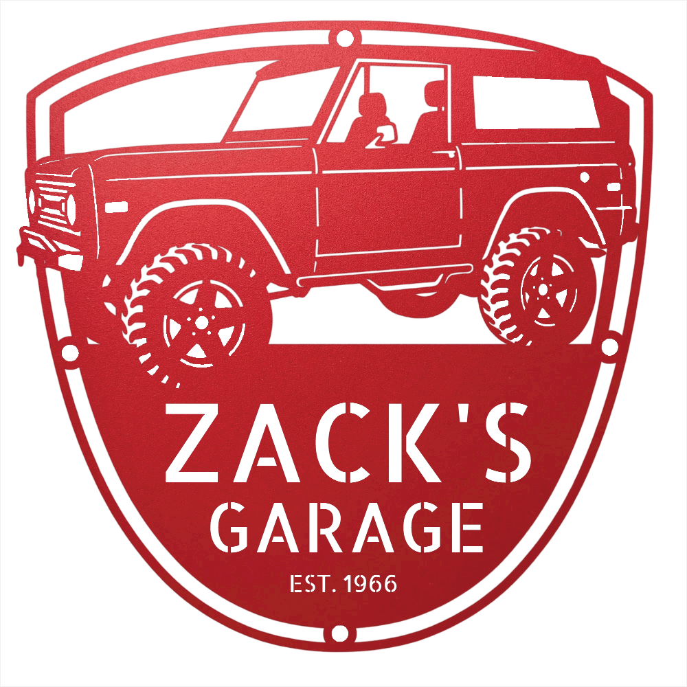 Steel Sign Red / 12 1966 Ford Bronco Garage Sign | Personalized Early Bronco Metal Sign