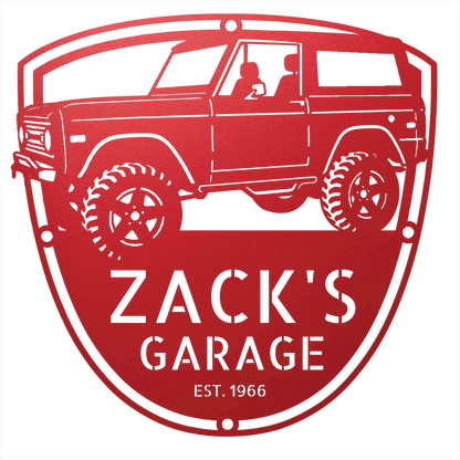 Steel Sign Red / 12 1966 Ford Bronco Garage Sign | Personalized Early Bronco Metal Sign