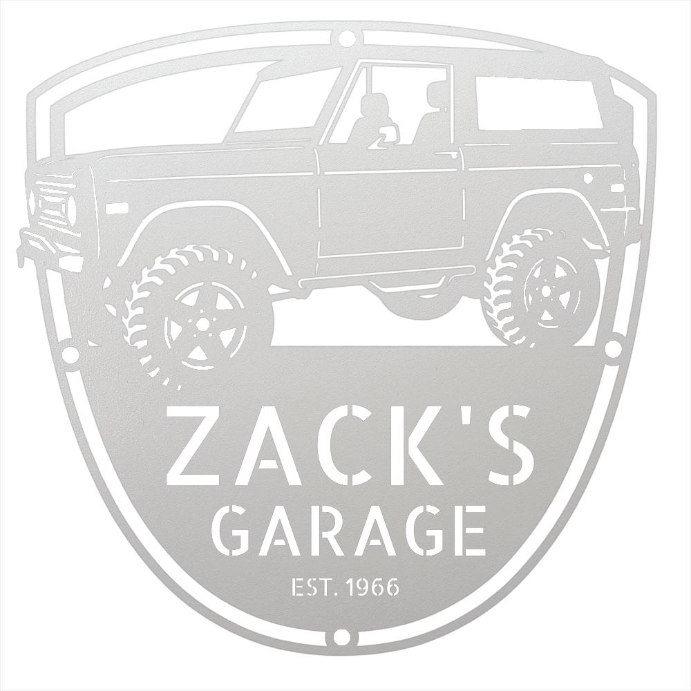 Steel Sign White / 12 1966 Ford Bronco Garage Sign | Personalized Early Bronco Metal Sign