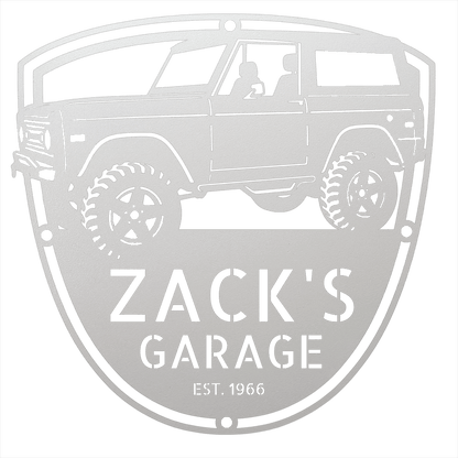 Steel Sign White / 12 1966 Ford Bronco Garage Sign | Personalized Early Bronco Metal Sign