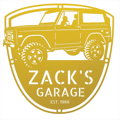Steel Sign Yellow / 12 1966 Ford Bronco Garage Sign | Personalized Early Bronco Metal Sign