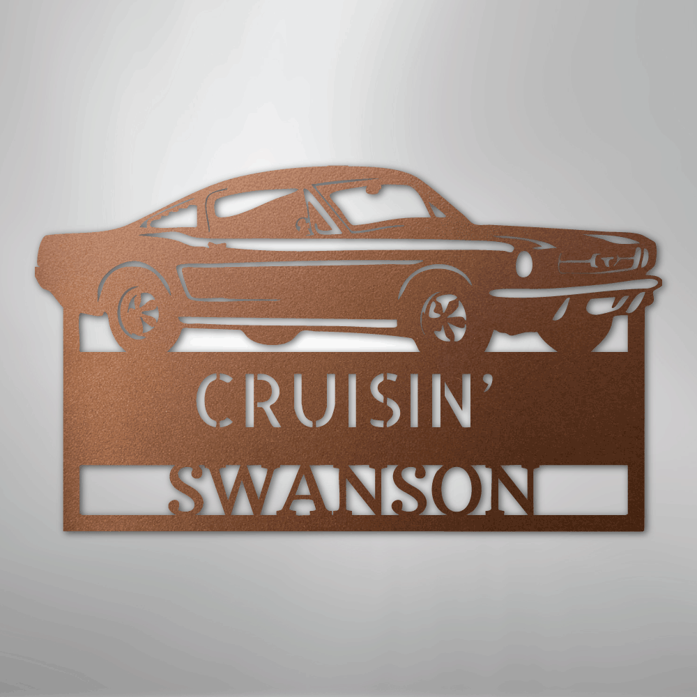 Steel Sign Copper / 12" 1967–1968 Mustang Fastback Metal Wall Art – Personalized Cruisin’ Name Garage Sign