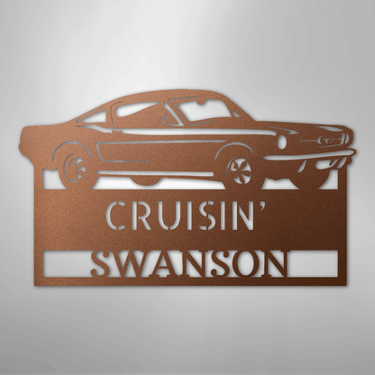 Steel Sign Copper / 12" 1967–1968 Mustang Fastback Metal Wall Art – Personalized Cruisin’ Name Garage Sign