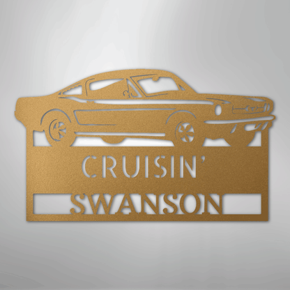 Steel Sign Gold / 12" 1967–1968 Mustang Fastback Metal Wall Art – Personalized Cruisin’ Name Garage Sign
