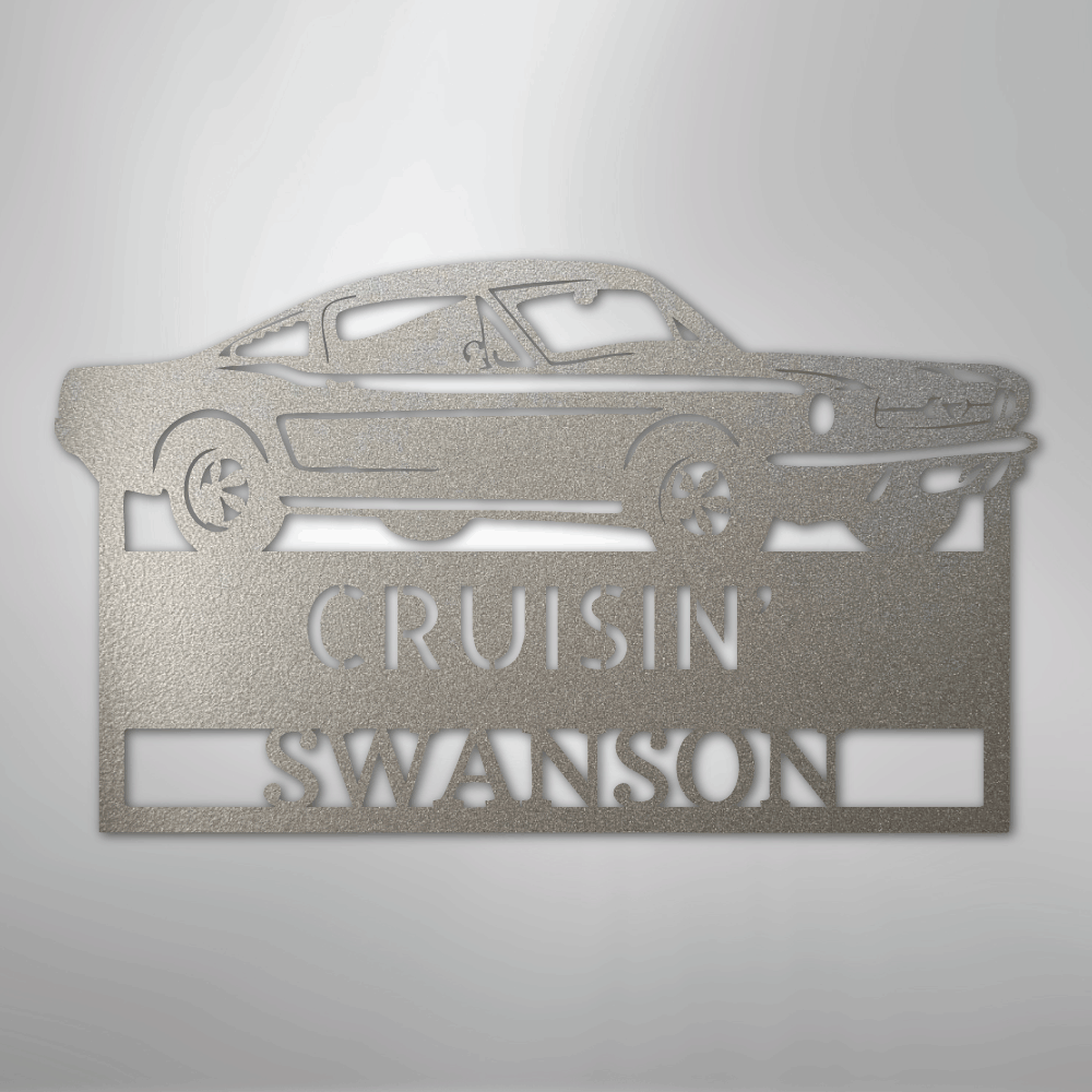 Steel Sign Silver / 12" 1967–1968 Mustang Fastback Metal Wall Art – Personalized Cruisin’ Name Garage Sign