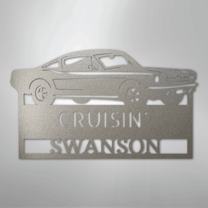 Steel Sign Silver / 12" 1967–1968 Mustang Fastback Metal Wall Art – Personalized Cruisin’ Name Garage Sign