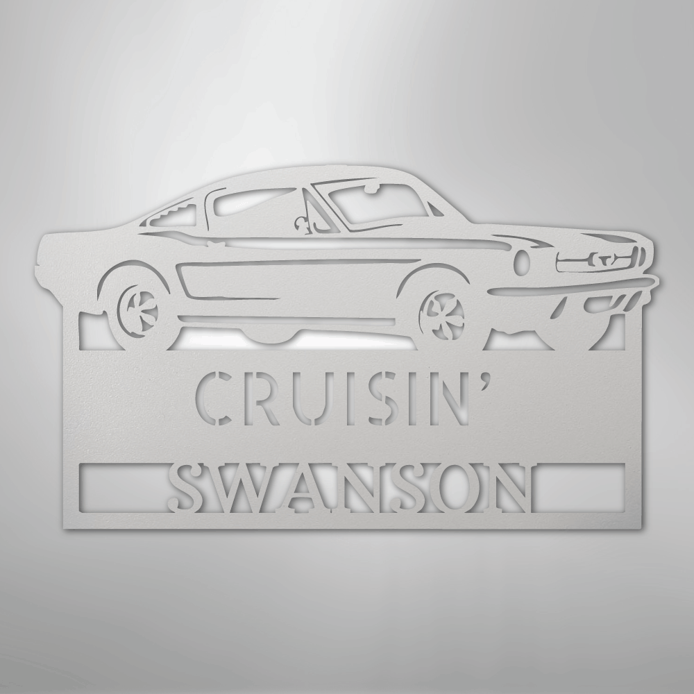 Steel Sign White / 12" 1967–1968 Mustang Fastback Metal Wall Art – Personalized Cruisin’ Name Garage Sign
