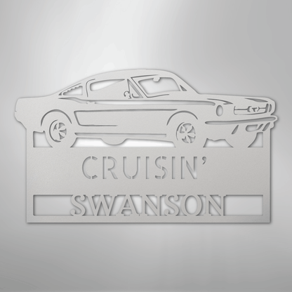 Steel Sign White / 12" 1967–1968 Mustang Fastback Metal Wall Art – Personalized Cruisin’ Name Garage Sign