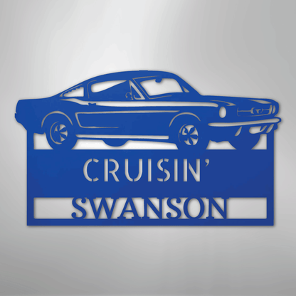 Steel Sign Blue / 24" 1967–1968 Mustang Fastback Metal Wall Art – Personalized Cruisin’ Name Garage Sign