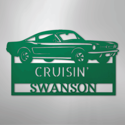 Steel Sign Green / 24" 1967–1968 Mustang Fastback Metal Wall Art – Personalized Cruisin’ Name Garage Sign