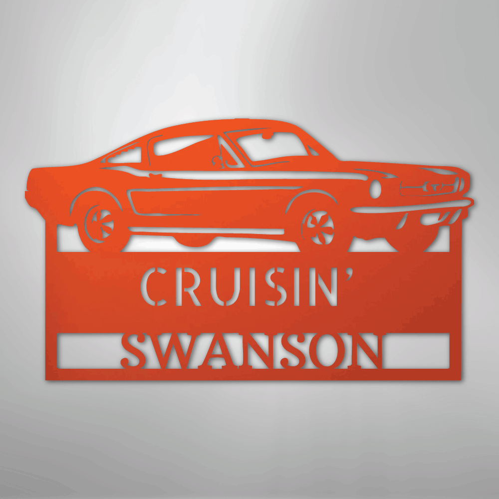 Steel Sign Orange / 24" 1967–1968 Mustang Fastback Metal Wall Art – Personalized Cruisin’ Name Garage Sign