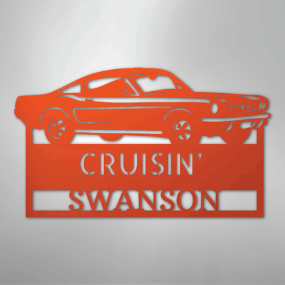 Steel Sign Orange / 24" 1967–1968 Mustang Fastback Metal Wall Art – Personalized Cruisin’ Name Garage Sign