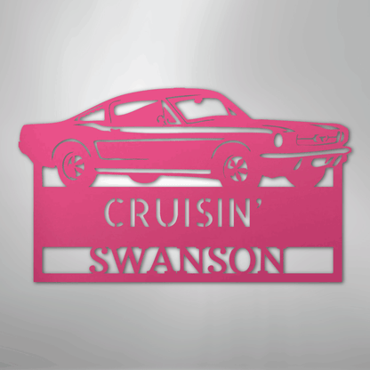 Steel Sign Pink / 24" 1967–1968 Mustang Fastback Metal Wall Art – Personalized Cruisin’ Name Garage Sign