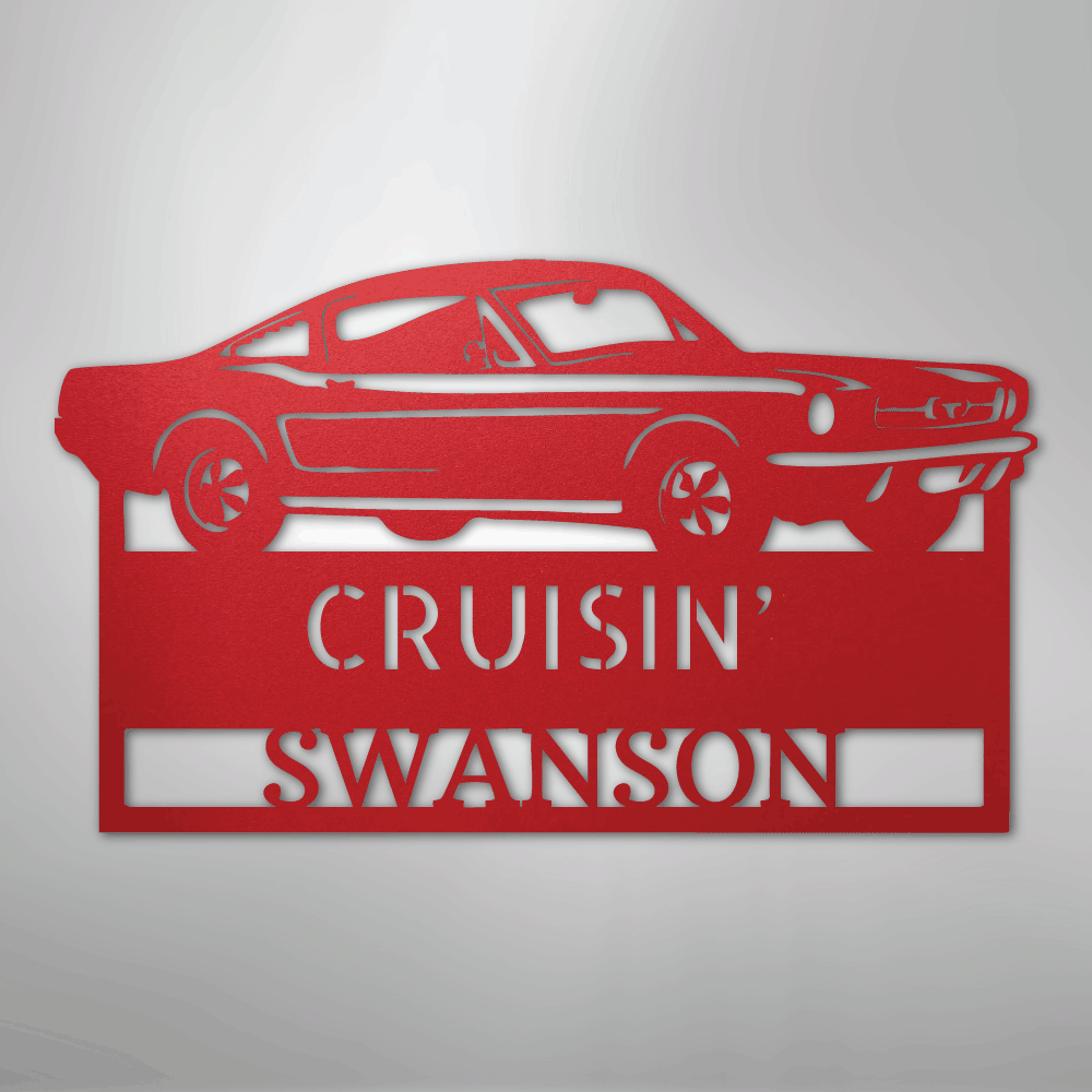 Steel Sign Red / 24" 1967–1968 Mustang Fastback Metal Wall Art – Personalized Cruisin’ Name Garage Sign