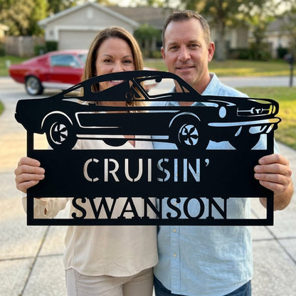 Steel Sign 1967–1968 Mustang Fastback Metal Wall Art – Personalized Cruisin’ Name Garage Sign