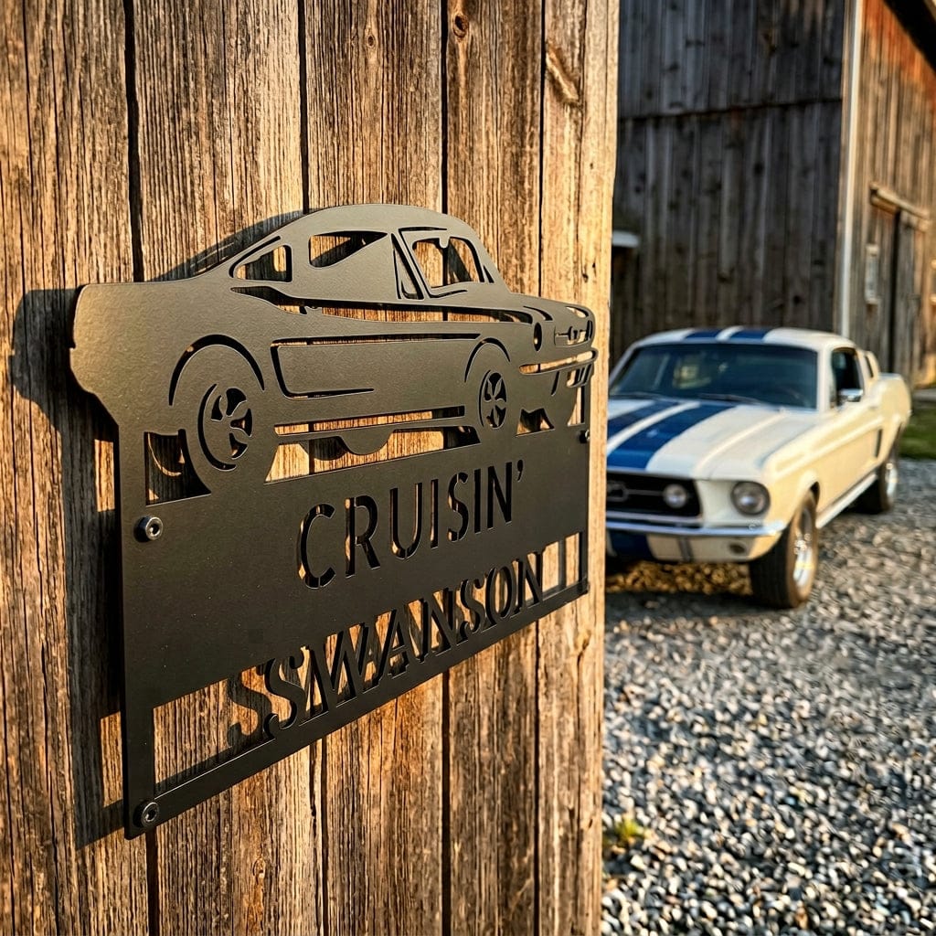 Steel Sign 1967–1968 Mustang Fastback Metal Wall Art – Personalized Cruisin’ Name Garage Sign
