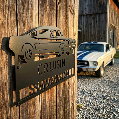Steel Sign 1967–1968 Mustang Fastback Metal Wall Art – Personalized Cruisin’ Name Garage Sign