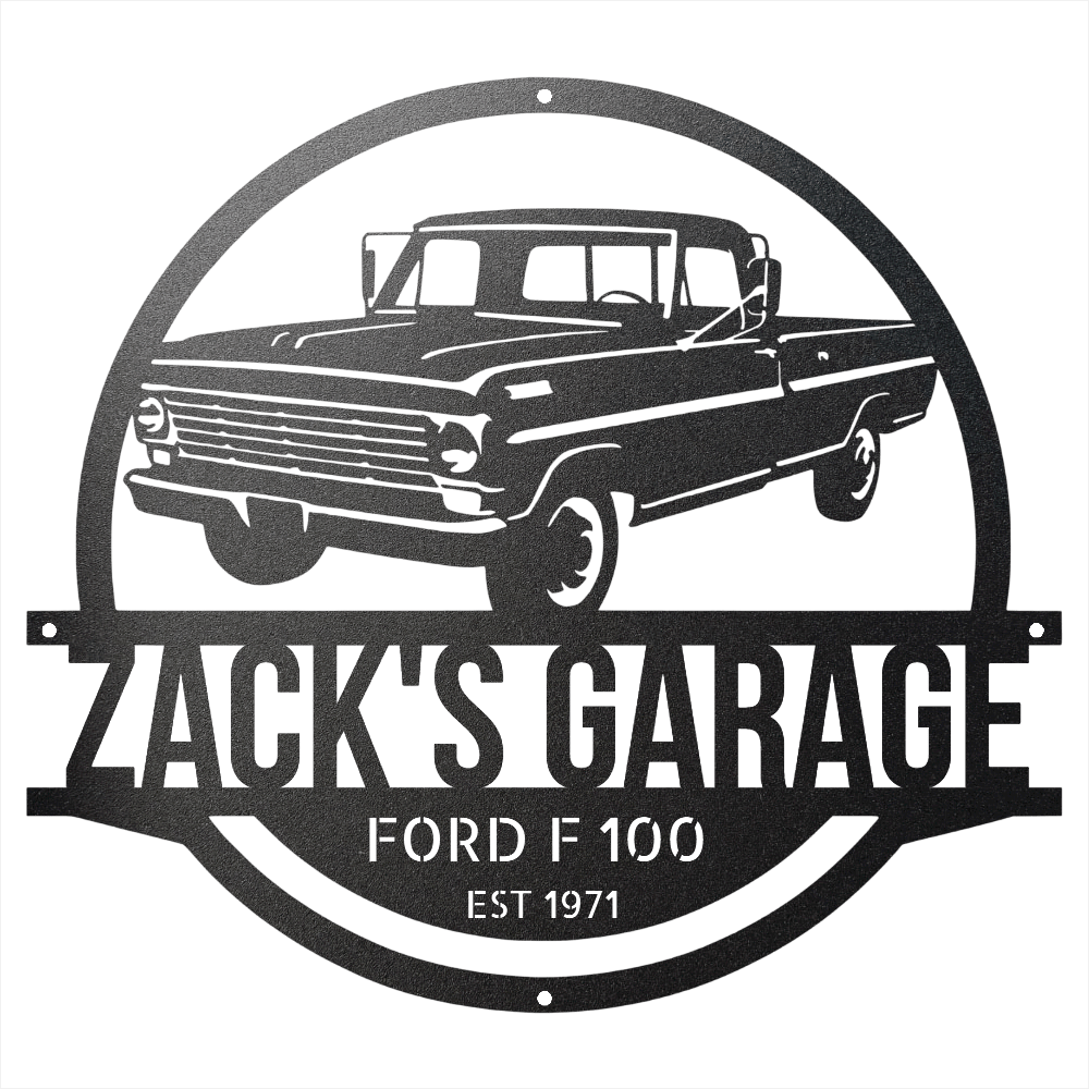 Steel Sign Black / 15 1967-1972 Ford F-100 Garage Sign | Personalized Metal Name Sign