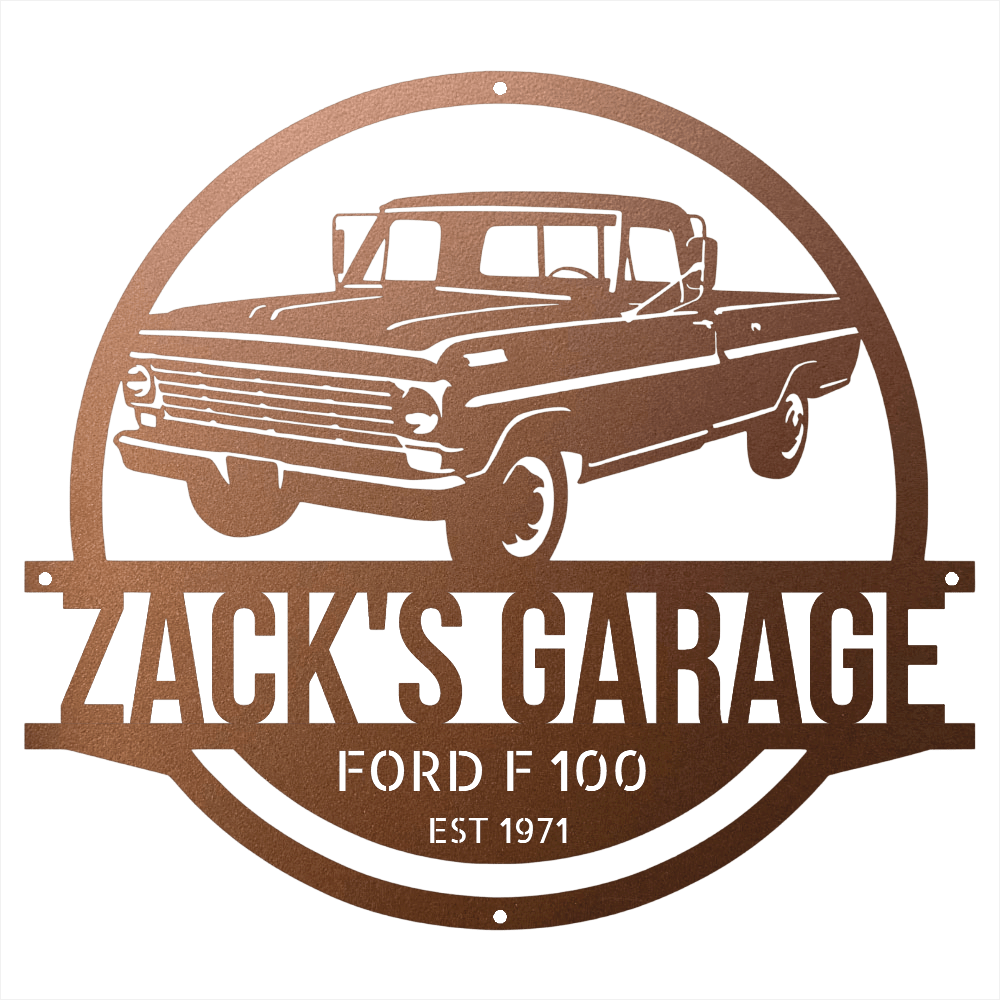Steel Sign Copper / 15 1967-1972 Ford F-100 Garage Sign | Personalized Metal Name Sign
