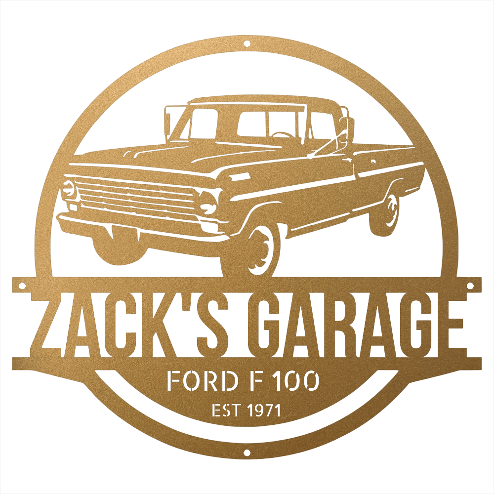 Steel Sign Gold / 15 1967-1972 Ford F-100 Garage Sign | Personalized Metal Name Sign