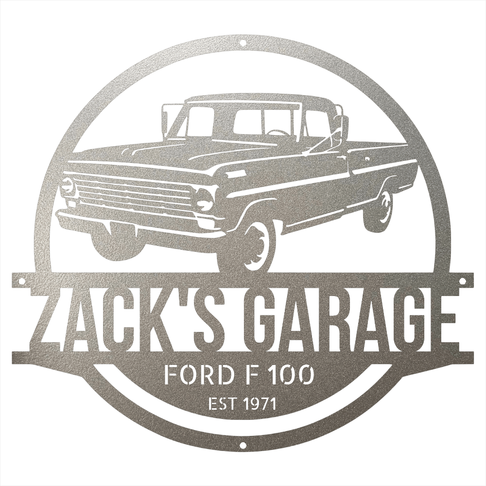 Steel Sign Silver / 15 1967-1972 Ford F-100 Garage Sign | Personalized Metal Name Sign