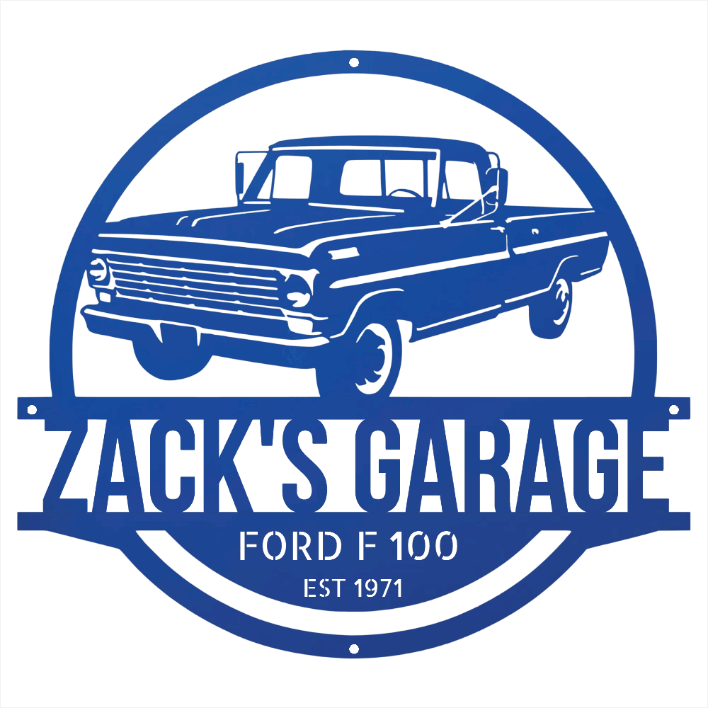 Steel Sign Blue / 24 1967-1972 Ford F-100 Garage Sign | Personalized Metal Name Sign