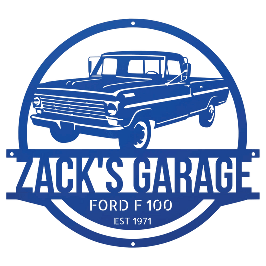 Steel Sign Blue / 24 1967-1972 Ford F-100 Garage Sign | Personalized Metal Name Sign