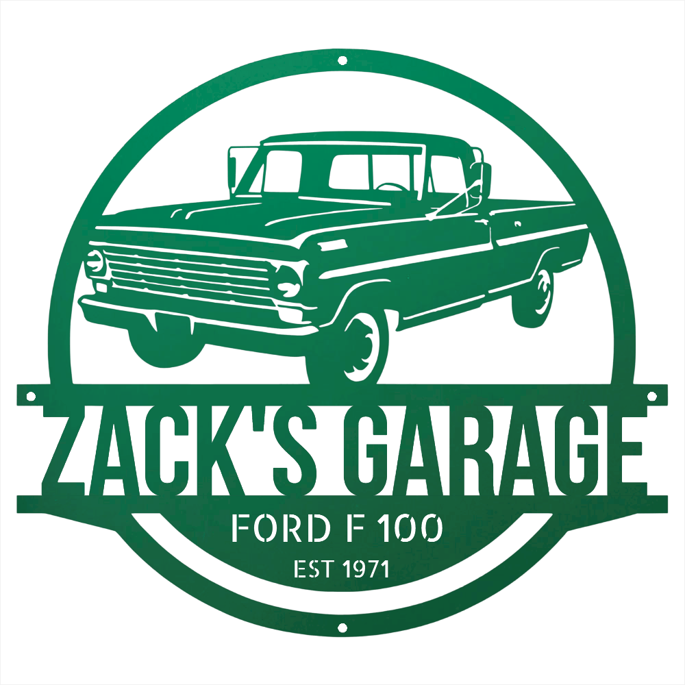 Steel Sign Green / 24 1967-1972 Ford F-100 Garage Sign | Personalized Metal Name Sign