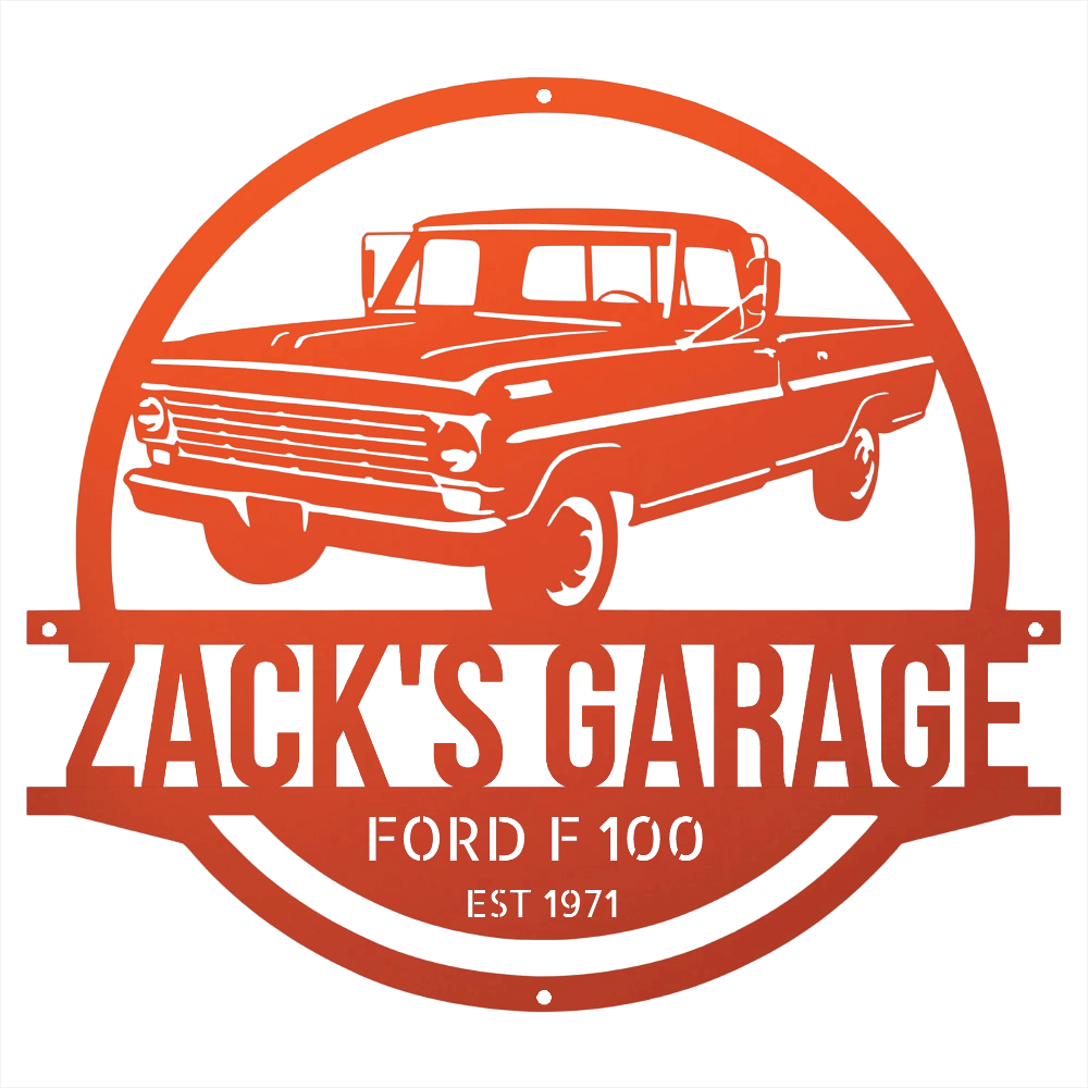 Steel Sign Orange / 24 1967-1972 Ford F-100 Garage Sign | Personalized Metal Name Sign