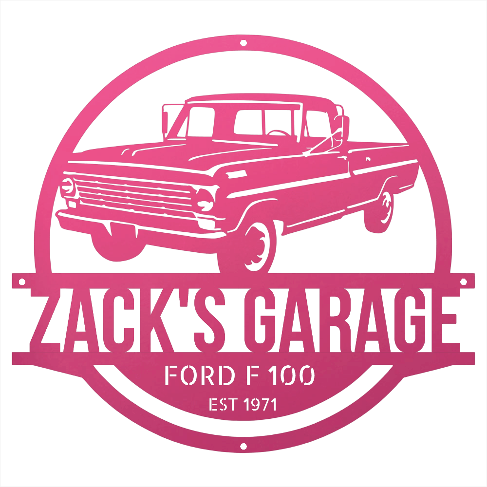 Steel Sign Pink / 24 1967-1972 Ford F-100 Garage Sign | Personalized Metal Name Sign