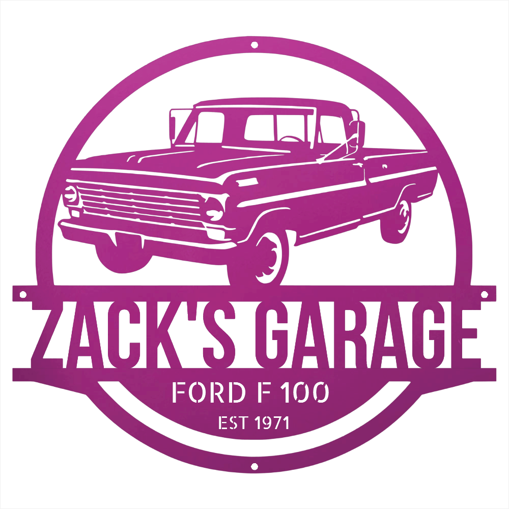 Steel Sign Purple / 24 1967-1972 Ford F-100 Garage Sign | Personalized Metal Name Sign