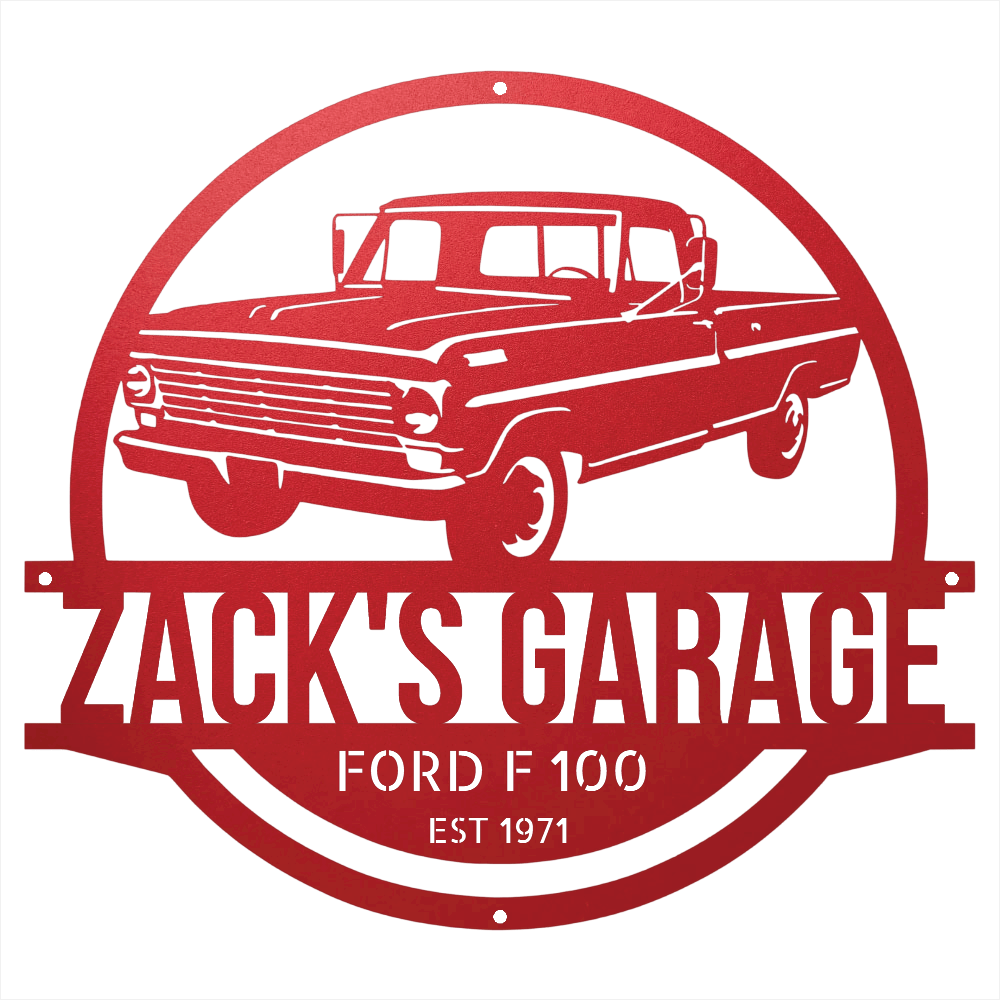 Steel Sign Red / 24 1967-1972 Ford F-100 Garage Sign | Personalized Metal Name Sign
