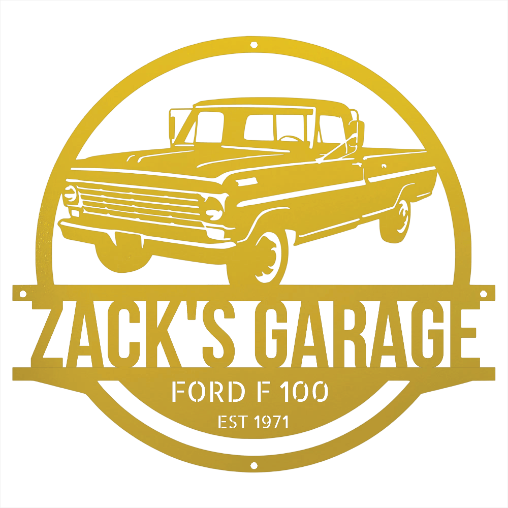 Steel Sign Yellow / 24 1967-1972 Ford F-100 Garage Sign | Personalized Metal Name Sign
