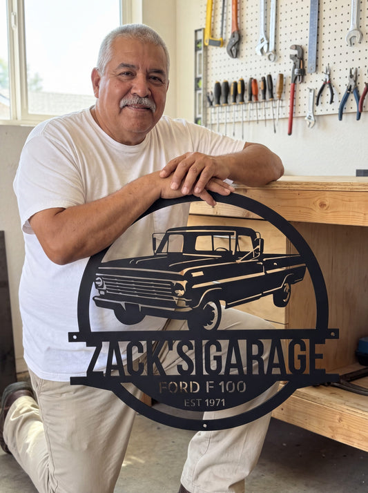 Steel Sign 1967-1972 Ford F-100 Garage Sign | Personalized Metal Name Sign