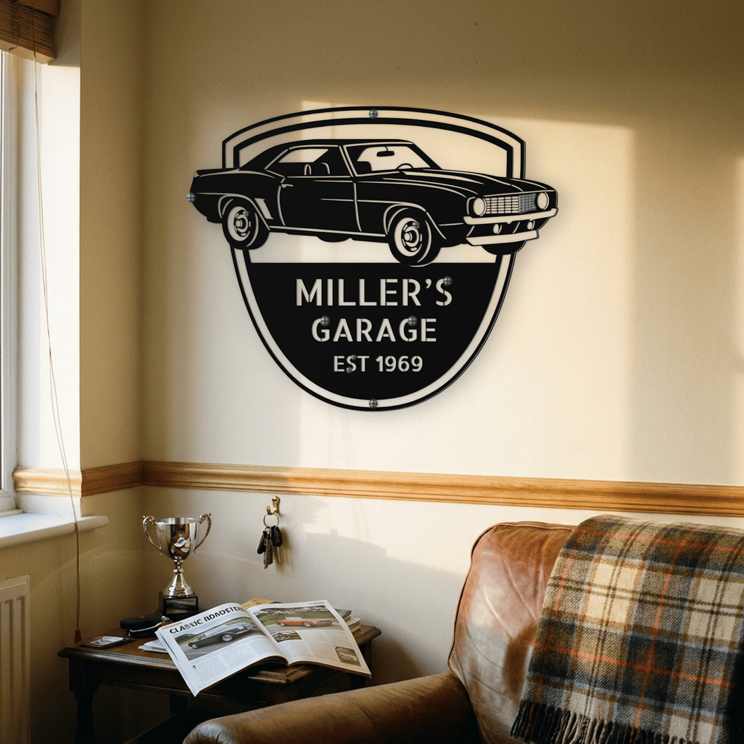 Steel Sign Black / 12 1969 Camaro Z28 Garage Sign | Personalized Muscle Car Wall Art