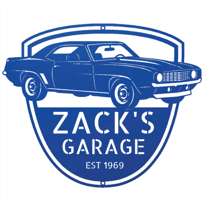 Steel Sign Blue / 12 1969 Camaro Z28 Garage Sign | Personalized Muscle Car Wall Art