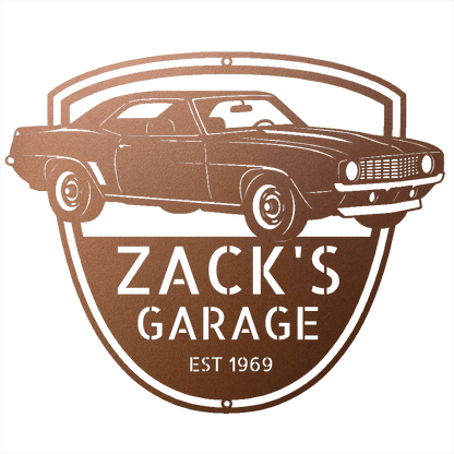 Steel Sign Copper / 12 1969 Camaro Z28 Garage Sign | Personalized Muscle Car Wall Art