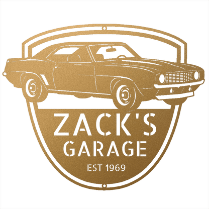 Steel Sign Gold / 12 1969 Camaro Z28 Garage Sign | Personalized Muscle Car Wall Art