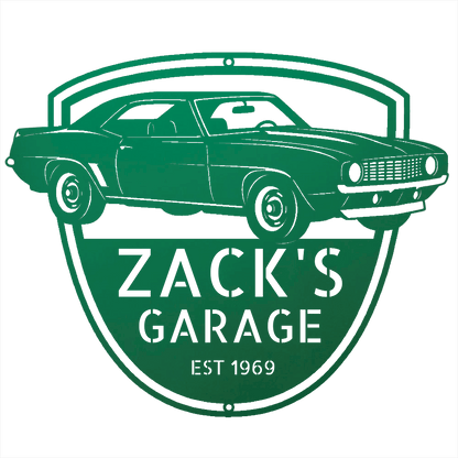 Steel Sign Green / 12 1969 Camaro Z28 Garage Sign | Personalized Muscle Car Wall Art