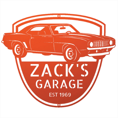 Steel Sign Orange / 12 1969 Camaro Z28 Garage Sign | Personalized Muscle Car Wall Art