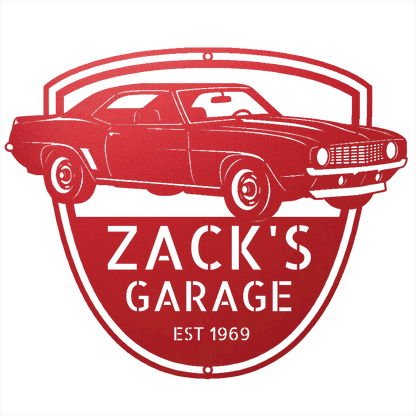 Steel Sign Red / 12 1969 Camaro Z28 Garage Sign | Personalized Muscle Car Wall Art