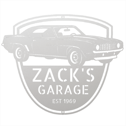 Steel Sign White / 12 1969 Camaro Z28 Garage Sign | Personalized Muscle Car Wall Art