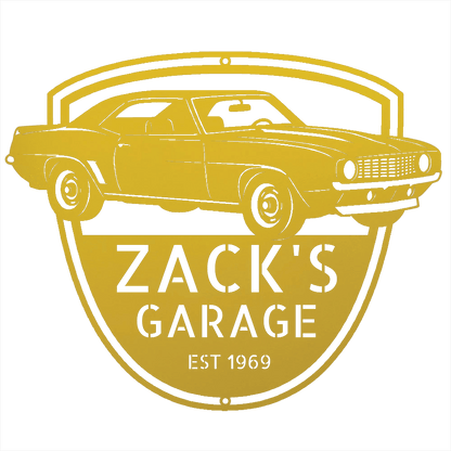 Steel Sign Yellow / 12 1969 Camaro Z28 Garage Sign | Personalized Muscle Car Wall Art