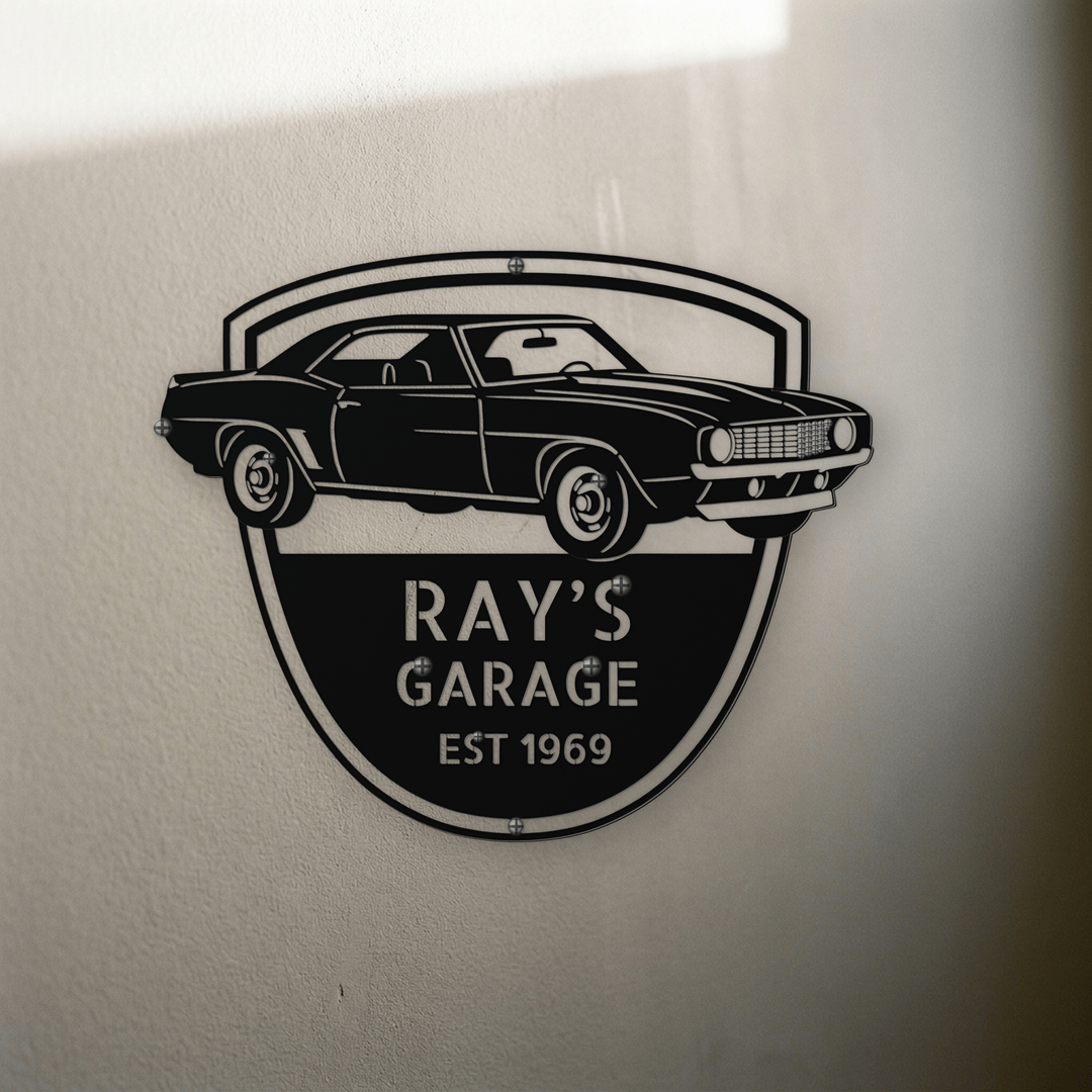 Steel Sign 1969 Camaro Z28 Garage Sign | Personalized Muscle Car Wall Art