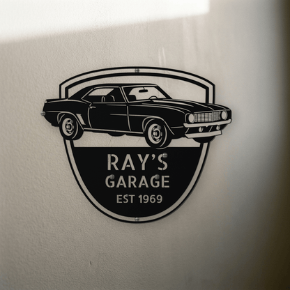 Steel Sign 1969 Camaro Z28 Garage Sign | Personalized Muscle Car Wall Art