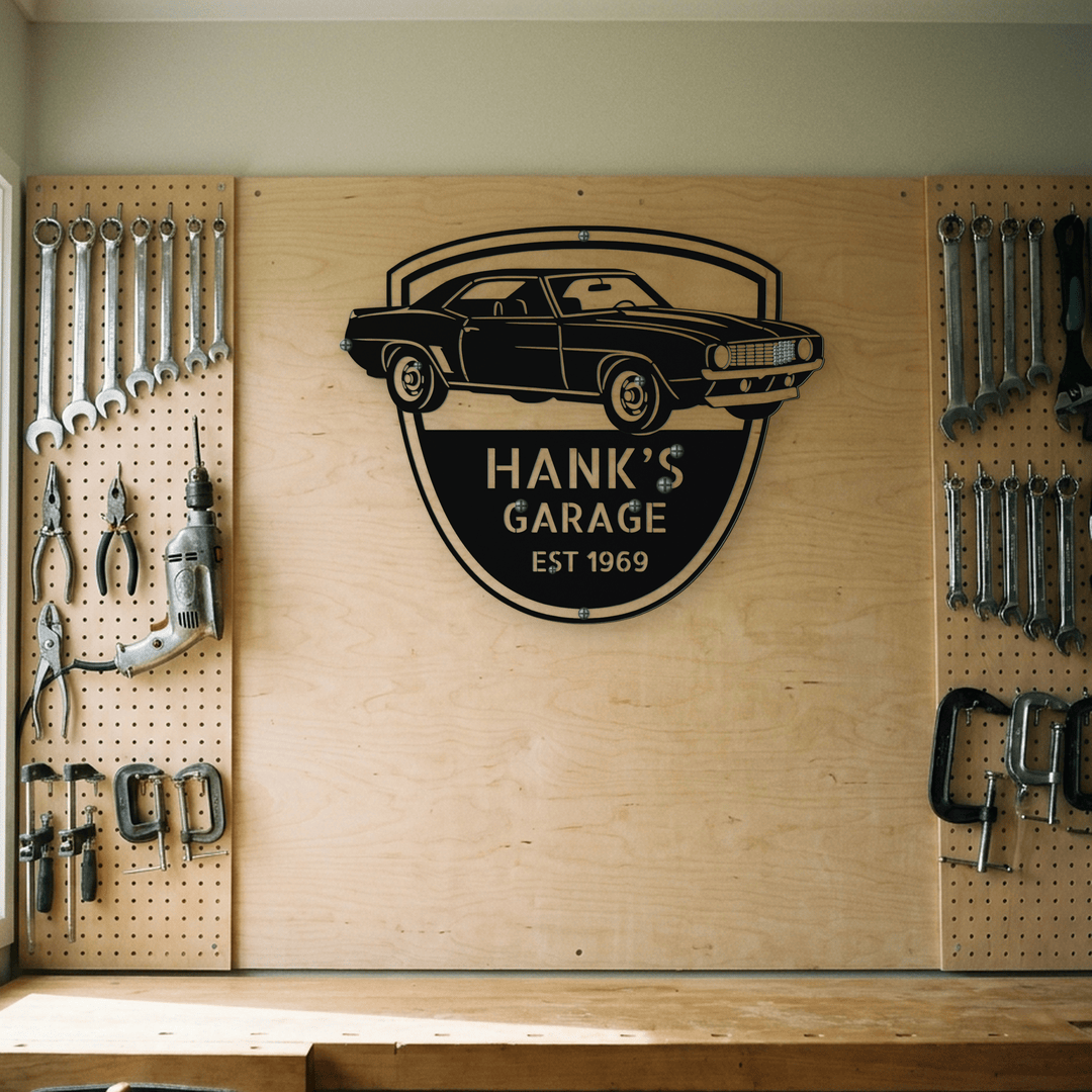 Steel Sign 1969 Camaro Z28 Garage Sign | Personalized Muscle Car Wall Art