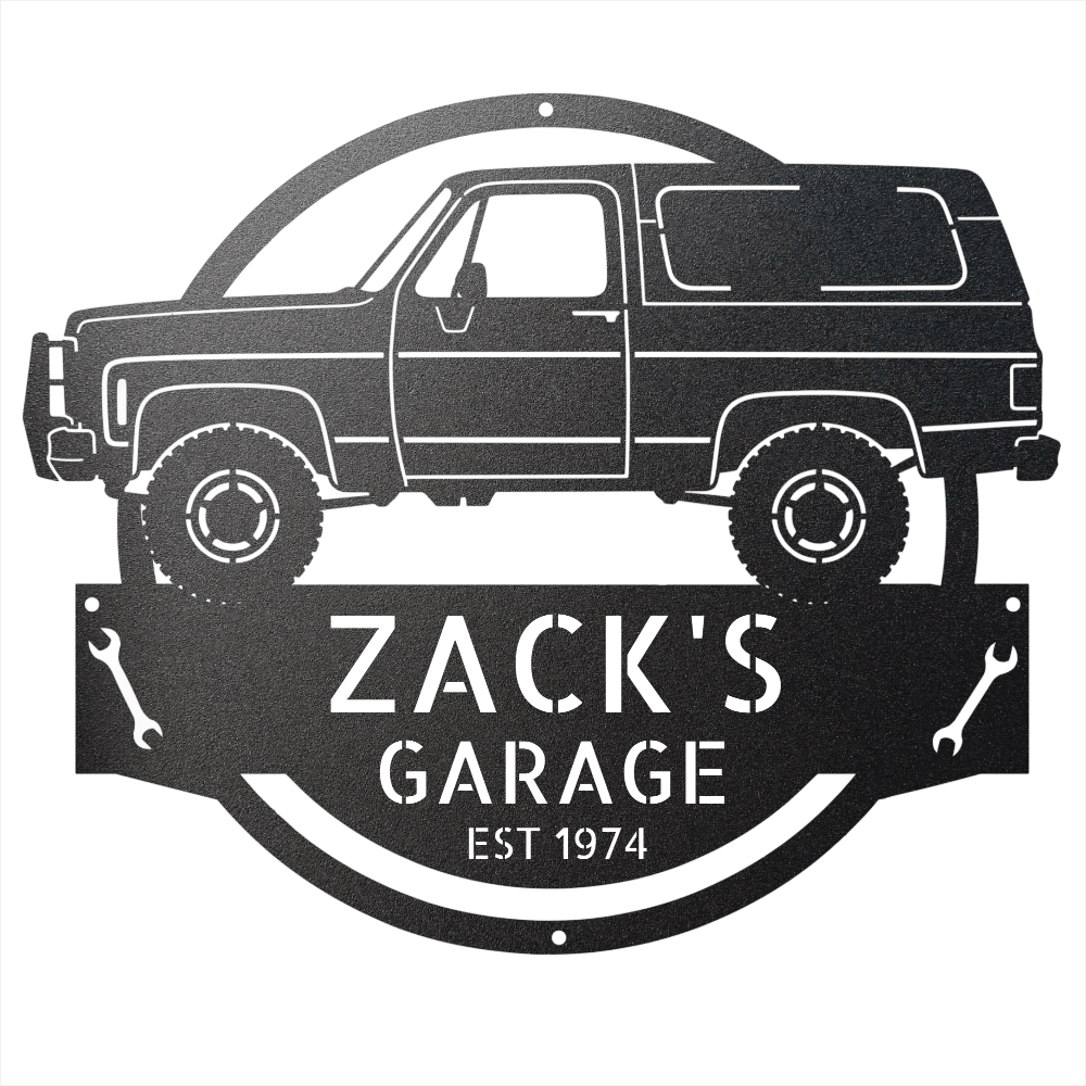 Steel Sign Black / 12 1973 Chevrolet K5 Blazer Garage Sign | Personalized Squarebody Sign