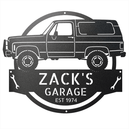 Steel Sign Black / 12 1973 Chevrolet K5 Blazer Garage Sign | Personalized Squarebody Sign